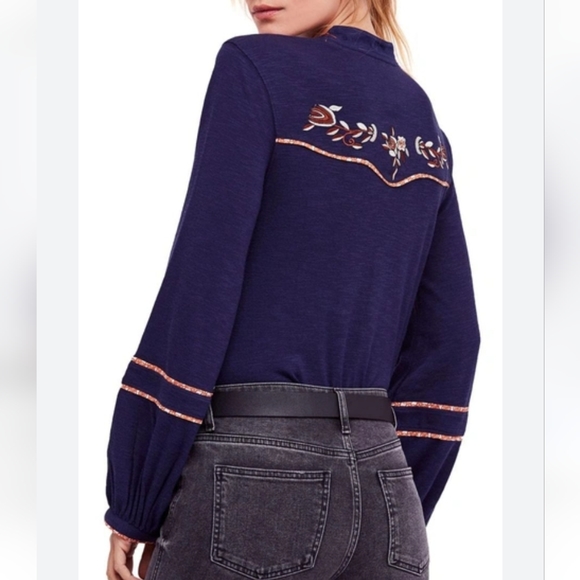 Free People Sundance Kid Western snap front Henley blue size Small - Picture 11 of 13